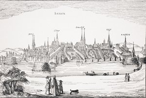 View of Lubeck and its Harbour in the 16th Century, after a Copper Plate in 